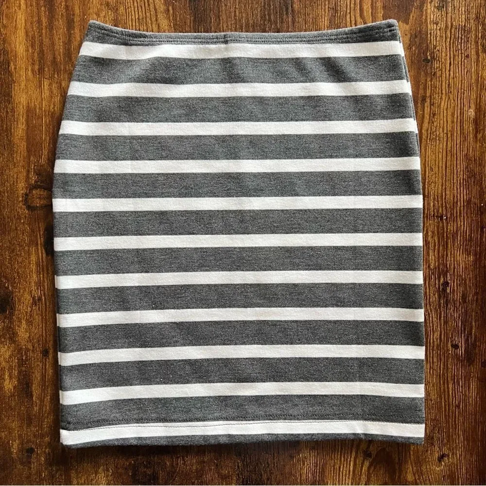 American Apparel Grey & White Striped Bodycon Mini Skirt